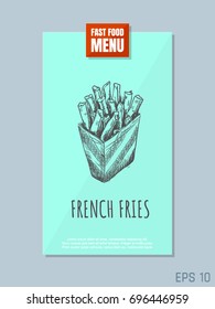 Fast food menu card concept. French fries sketch. Retro style. Vector illustration.