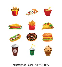 fast food menu colorfull icon set 