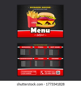 Fast food menu design and fast food board cartoon vector illustration.