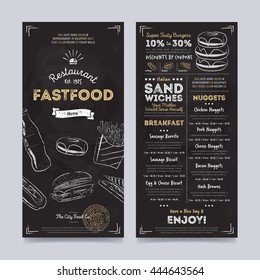 Fast Food Menu Design And Fast Food Hand Drawn Vector Illustration. Cover Restaurant Menu Template. 