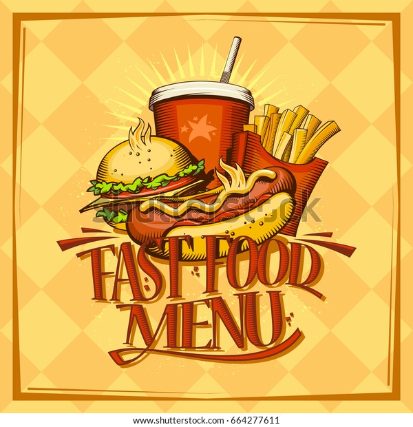 Fast Food Menu Design List Hot Stock Vector (Royalty Free) 664277611