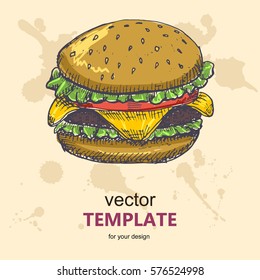 Fast food menu design template hand drawn vector. Illustration