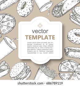 Fast food menu design template hand drawn vector. Illustration