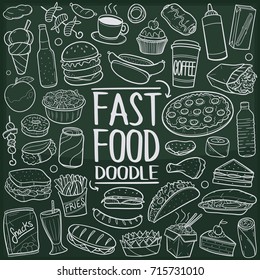 Fast Food Menu Doodle Icon Chalkboard Sketch Hand Made Vector Art