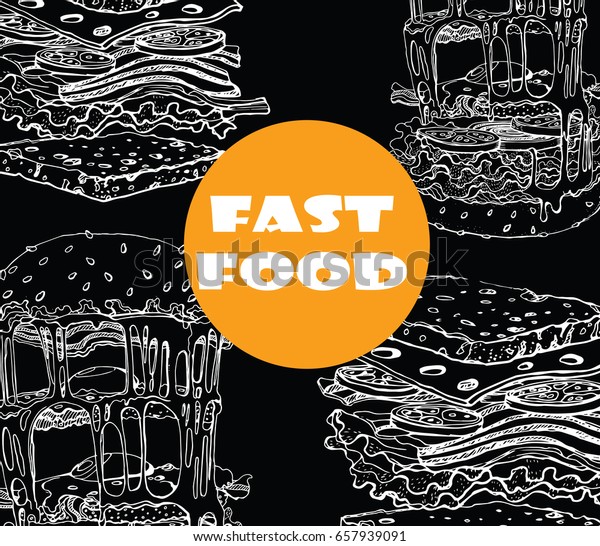 Fast Food Menu Drawing Chalk On Stock Vector Royalty Free