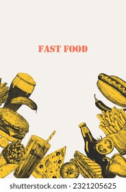 Fast Food Menu. Hand-drawn illustration of dishes and products. Ink. Vector 