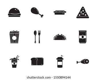 fast food menu icons set silhouette vector illustration