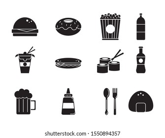 fast food menu icons set silhouette vector illustration