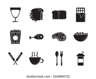 fast food menu icons set silhouette vector illustration