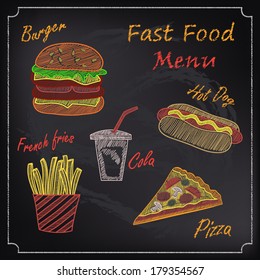 Fast food menu on chalkboard