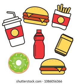 Fast food menu poster. Fast food snacks and drinks flat vector i