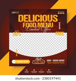 Fast Food menu and restaurant business marketing social media banner design template.