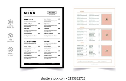 Fast food menu. Restaurant fast food cafe menu template flyer. Fast food restaurant menu board vector template.  Fast food restaurant menu board vector template.