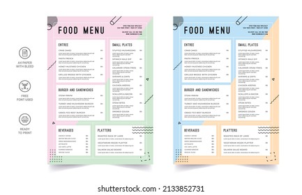 Fast food menu. Restaurant fast food cafe menu template flyer. Fast food restaurant menu board vector template.  Fast food restaurant menu board vector template.