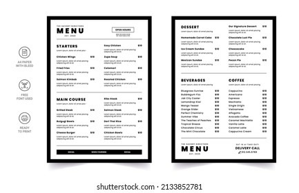 Fast food menu. Restaurant fast food cafe menu template flyer. Fast food restaurant menu board vector template.  Fast food restaurant menu board vector template.