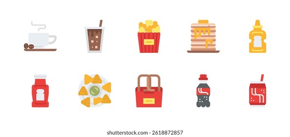 fast food menu restaurant eating icons. flat color style icon set