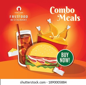 Fast food menu set banner restaurant vector illustration
