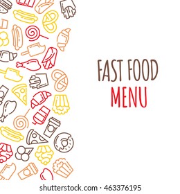 Fast food menu. Set of cartoon vector background.