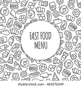 Fast food menu. Set of cartoon vector background.