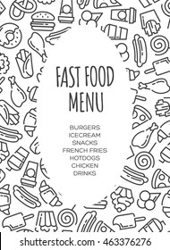 Fast food menu. Set of cartoon vector background.