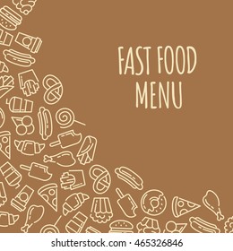 Fast food menu. Set of cartoon vector background.