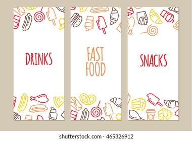 Fast food menu. Set of cartoon vector banners .