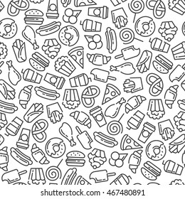 Fast food menu. Set of cartoon vector seamless pattern.