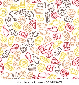 Fast food menu. Set of cartoon vector seamless pattern.