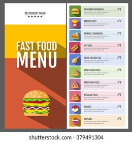 Fast food menu. Set of food and drinks icons. Flat style design.