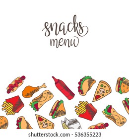 Fast food menu. Set of icons on the vector background.