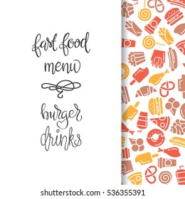 Fast food menu. Set of icons on the vector background.