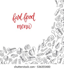 Fast food menu. Set of icons on the vector background.
