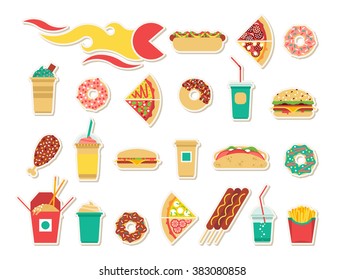 Fast food menu set. Vector fast food menu.  Fast  food isolated. Flat fast food menu. Fast food oder.   