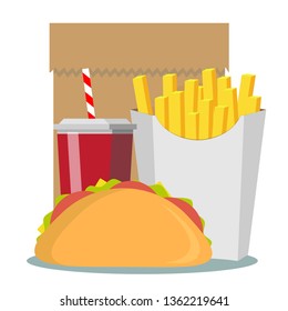 fast food menu. Stock flat vector illustration.