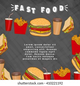 Fast food menu template, fast food background vector illustration 