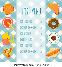 Fast food menu template. Flat design vector illustration.