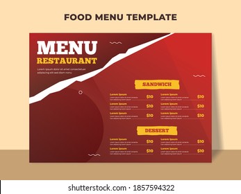 Fast food menu template with sandwich menu, dessert and other menu items