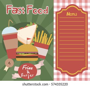Plantilla de menú de comida rápida. Ilustración vectorial