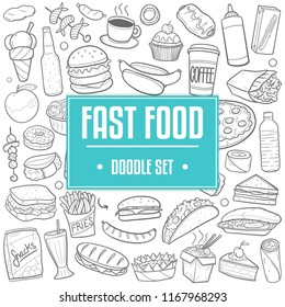 Fast Food Menu Traditional Doodle Icons Sketch Hand Made Design Vector