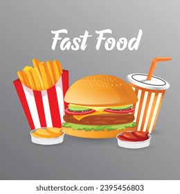 Fast food menu vector illustration .Set of cartoon vector food icons.