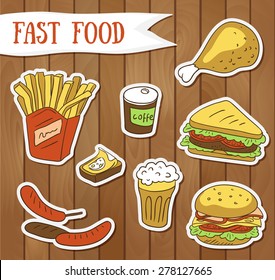 Fast food menu - vector illustration. Fast food stickers.