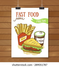 Fast food menu - vector illustration. Fast food poster.