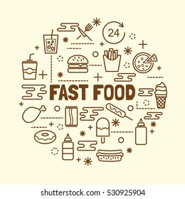 Fast Food Minimal Thin Line Icons Set, Vector Illustration Design Elements