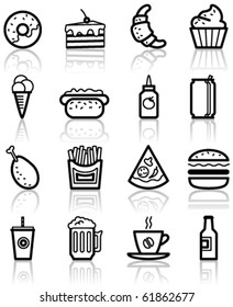 Fast food minimalistic icons set