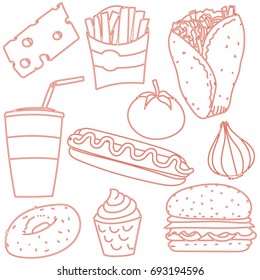 fast food mix outline drawing
