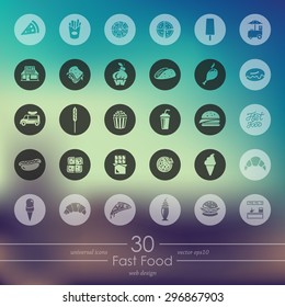fast food modern icons for mobile interface on blurred background