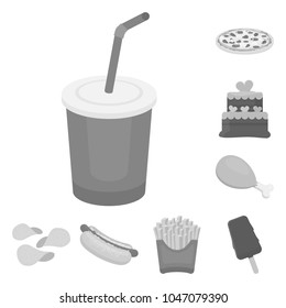 Fast food monochrome icons in set collection for design.Food from semi-finished products vector symbol stock web illustration.