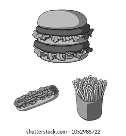 Fast food monochrome icons in set collection for design.Food from semi-finished products vector symbol stock web illustration.