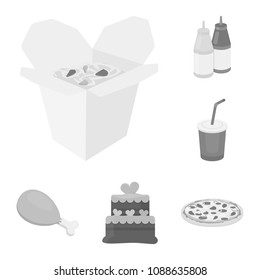 Fast food monochrome icons in set collection for design.Food from semi-finished products vector symbol stock web illustration.