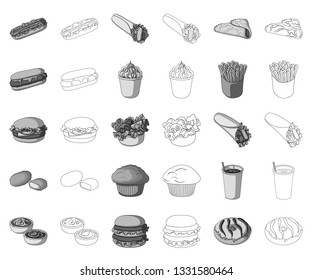 Fast food monochrome,outline icons in set collection for design.Food from semi-finished products vector symbol stock web illustration.